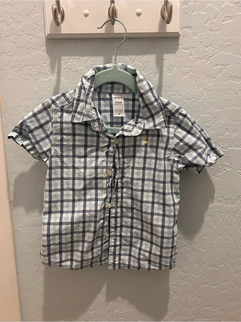 Carter's Blue, White & Gray Plaid Short Sleeve Button-Down Shirt